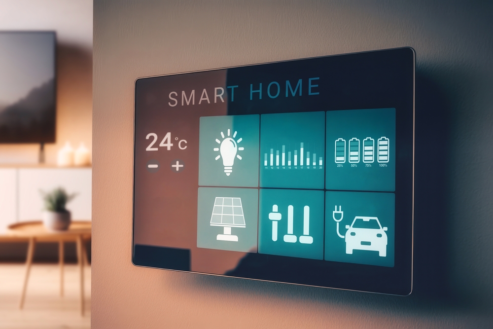 Smart,Screen,With,Smart,Home,With,Modern,Living,Room Smarthome im Elektro-Handwerk
